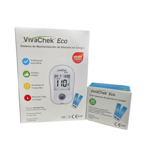 Kit Glucómetro Vivachek Eco Con 60 Tiras 60 Lancetas