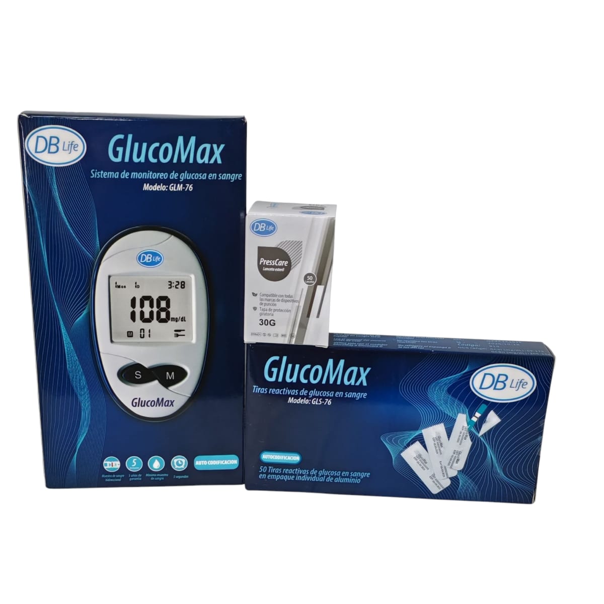 Kit Glucómetro GlucoMax 50 Tiras 50 Lancetas