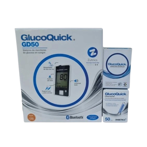 Kit Glucómetro Glucoquick Diamond 50 Tiras 50 Lancetas