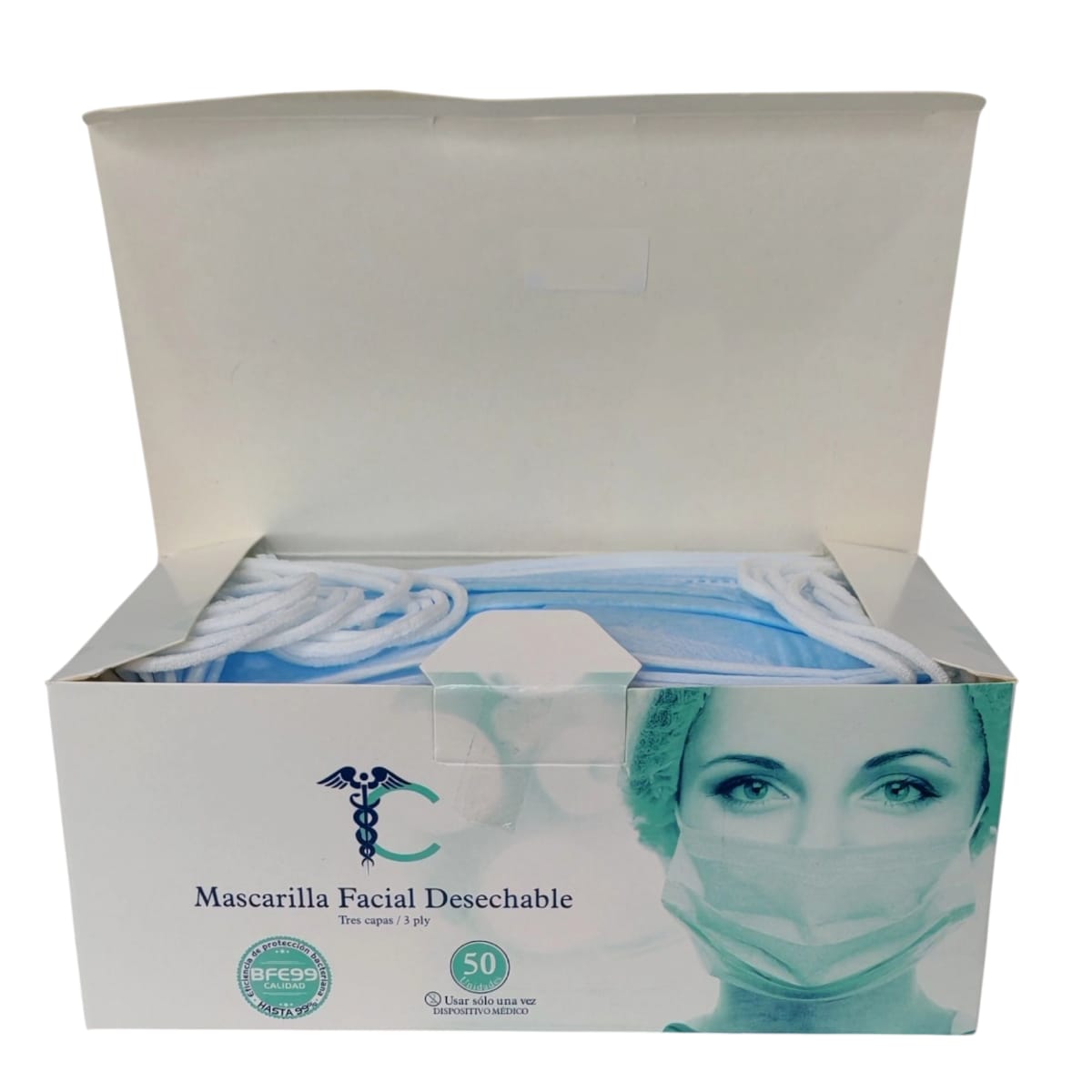 Caja de Tapabocas Resorte Azul X 50